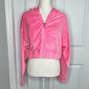 Juicy by Juicy Couture Pink Velour Cropped Hoodie Ruched Full Zip NEW Spring